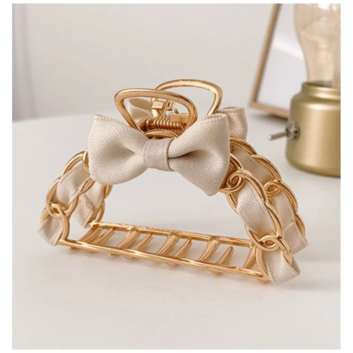 Spinka do włosów klamra metalowa przeplatana kokarda XL 7,8cm SP261K - obrazek 2