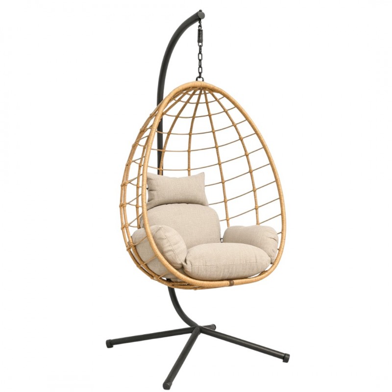 Fotel wiszący huśtawka, kokon składany brązowy z beżowymi poduszkami KR37BR - obrazek 3