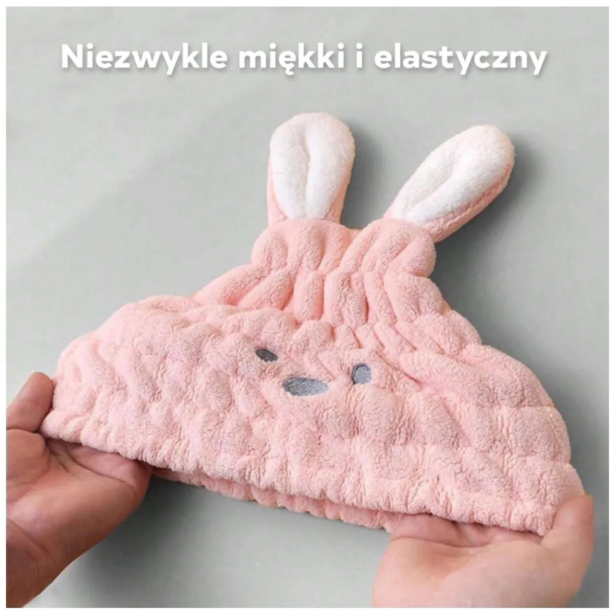 Ręcznik turban na włosy szybkoschnący - niebieski króliczek - obrazek 3