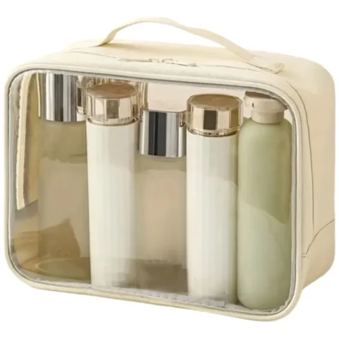 Pojemna kosmetyczka organizer podróżna kremowa 26x20x11 cm jednokomorowa