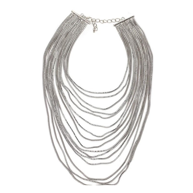 Naszyjnik długi łańcuchy srebrny, warstwowy i efektowny N175