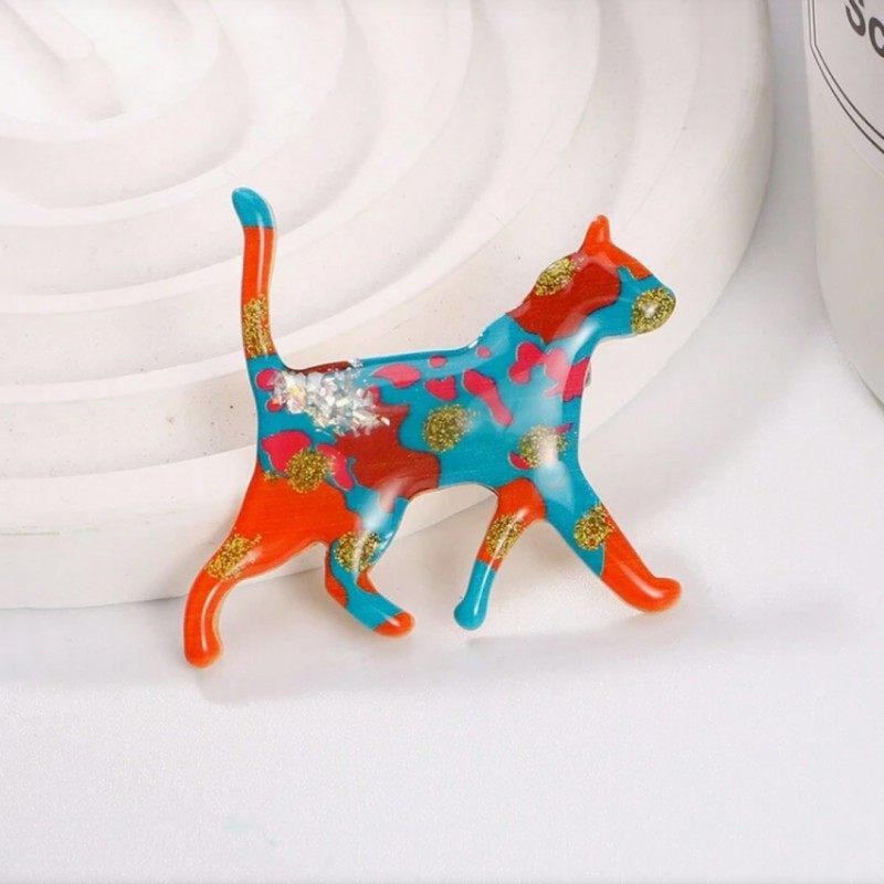 Broszka ozdobna tęczowy kotek BZ217 - obrazek 2