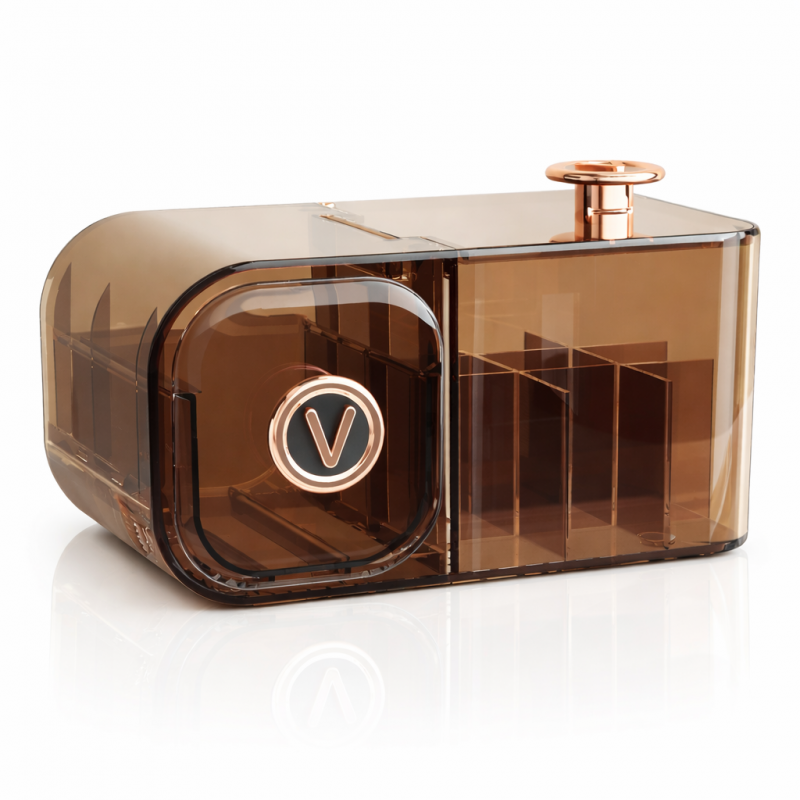 Organizer na kosmetyki szafeczka z przegródkami i szufladką, brązowy CB36 - obrazek 3