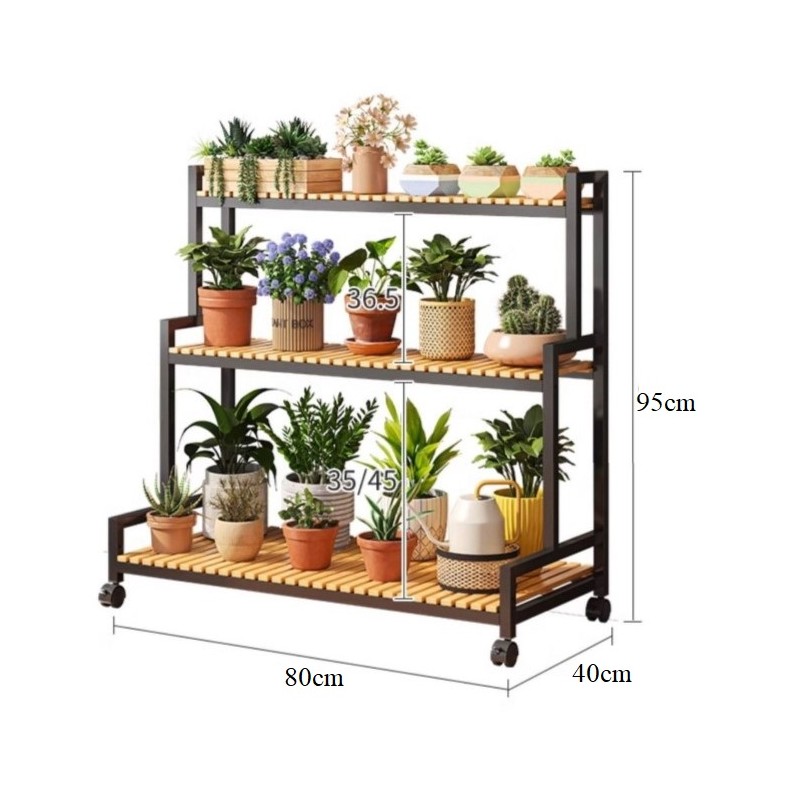 Kwietnik, regał, stojak na kwiaty 3 poziomowy, 80 x 40 x 95cm, czarny SZ46CZ - obrazek 4