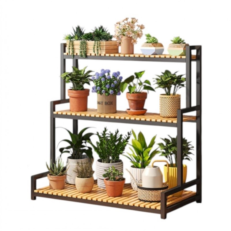 Kwietnik, regał, stojak na kwiaty 3 poziomowy, 80 x 40 x 95cm, czarny SZ46CZ - obrazek 5