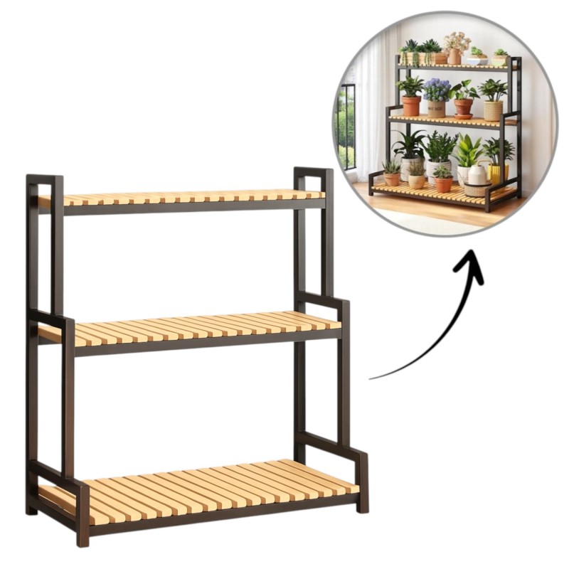 Kwietnik, regał, stojak na kwiaty 3 poziomowy, 80 x 40 x 95cm, czarny SZ46CZ - obrazek 7