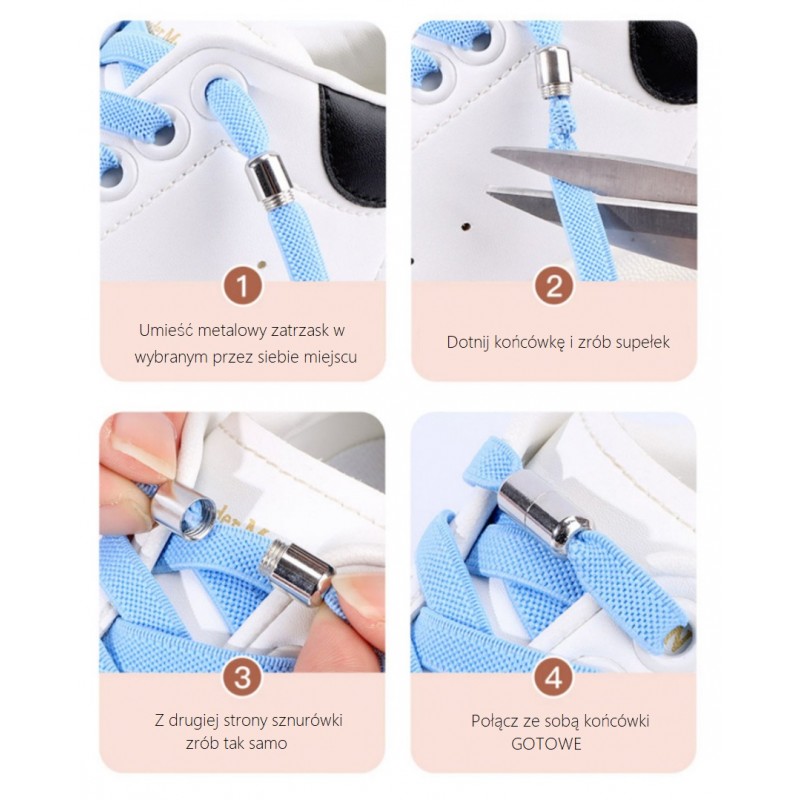 Sznurówki do butów elastyczne bez wiązania 2szt fuksja SDB01F - obrazek 3