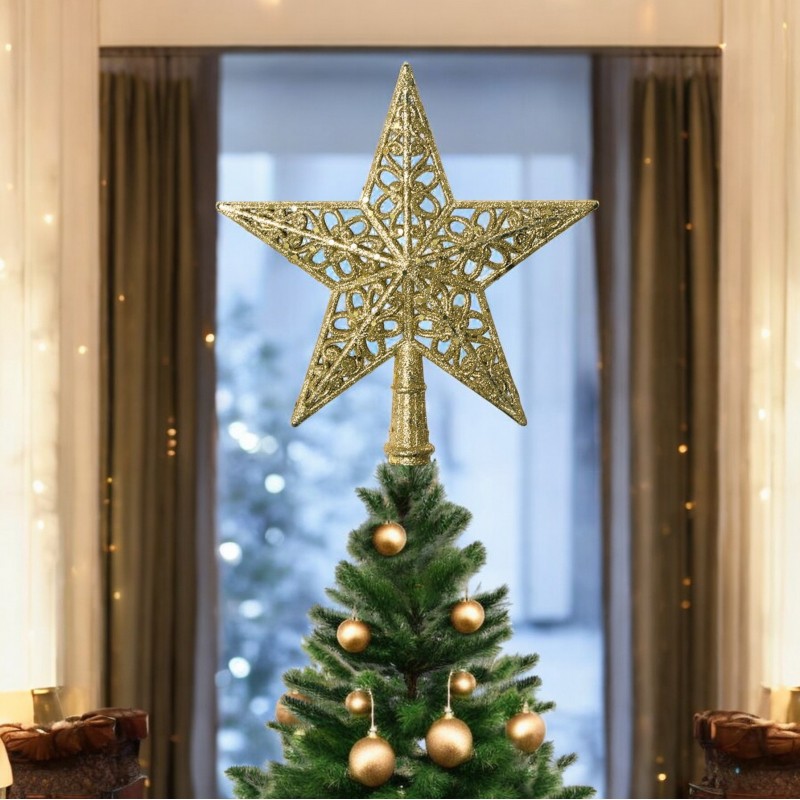 Czubek na choinkę, GWIAZDA 20 CM BOŻE NARODZENIE złota brokatowa KSN147WZ3 - obrazek 4