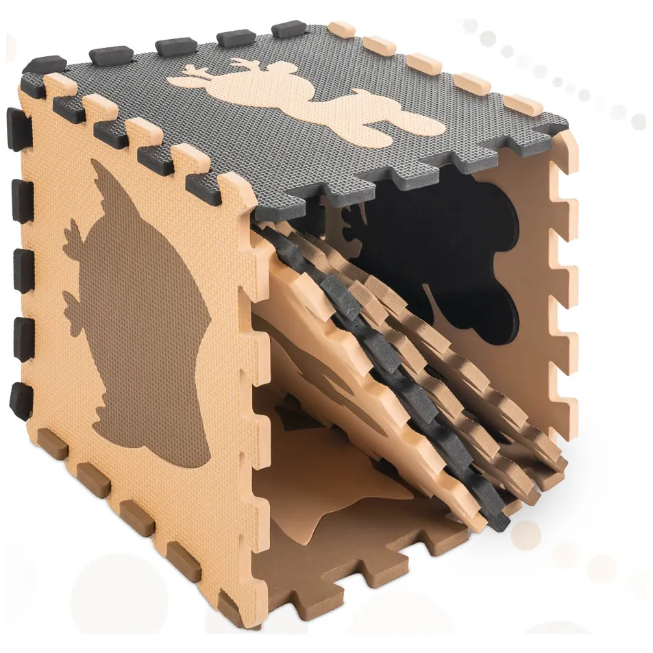 Mata piankowa edukacyjna puzzle ze zwierzątkami beżowa 9 elementów - obrazek 4