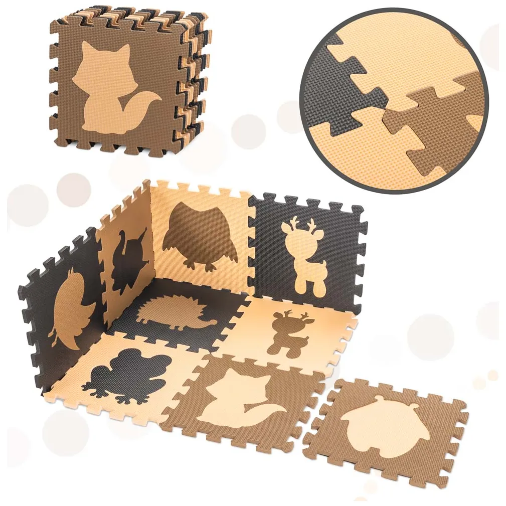Mata piankowa edukacyjna puzzle ze zwierzątkami beżowa 9 elementów - obrazek 8