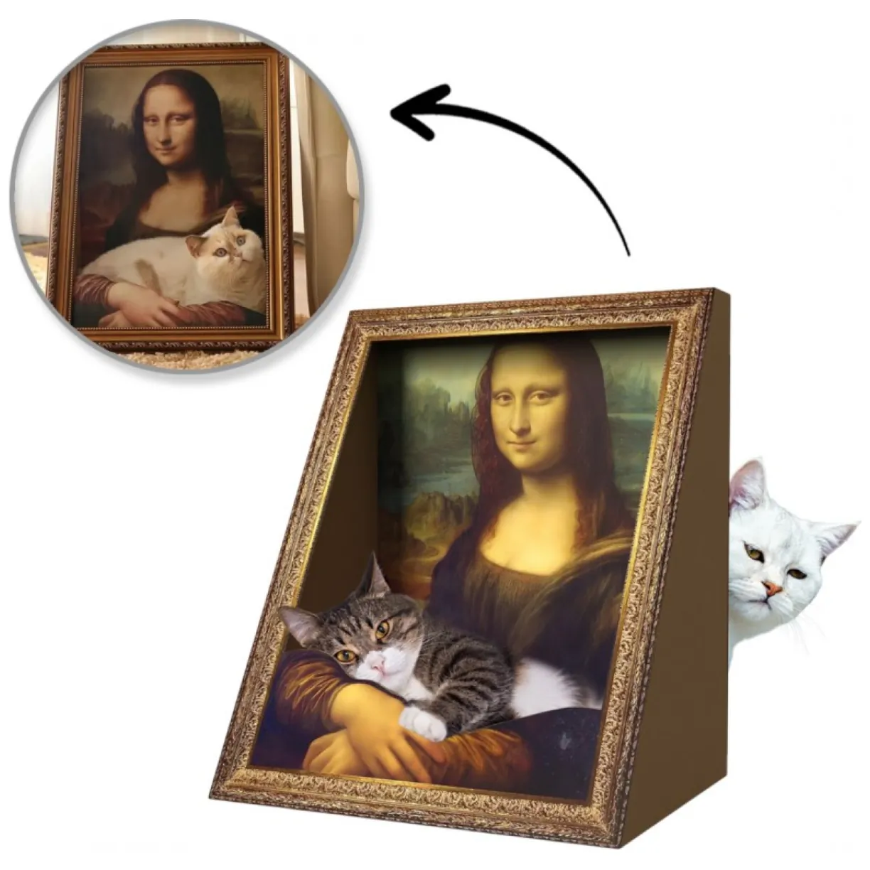 Drapak domek DLA KOTA - obraz ramka Mona Lisa, legowisko KOT29