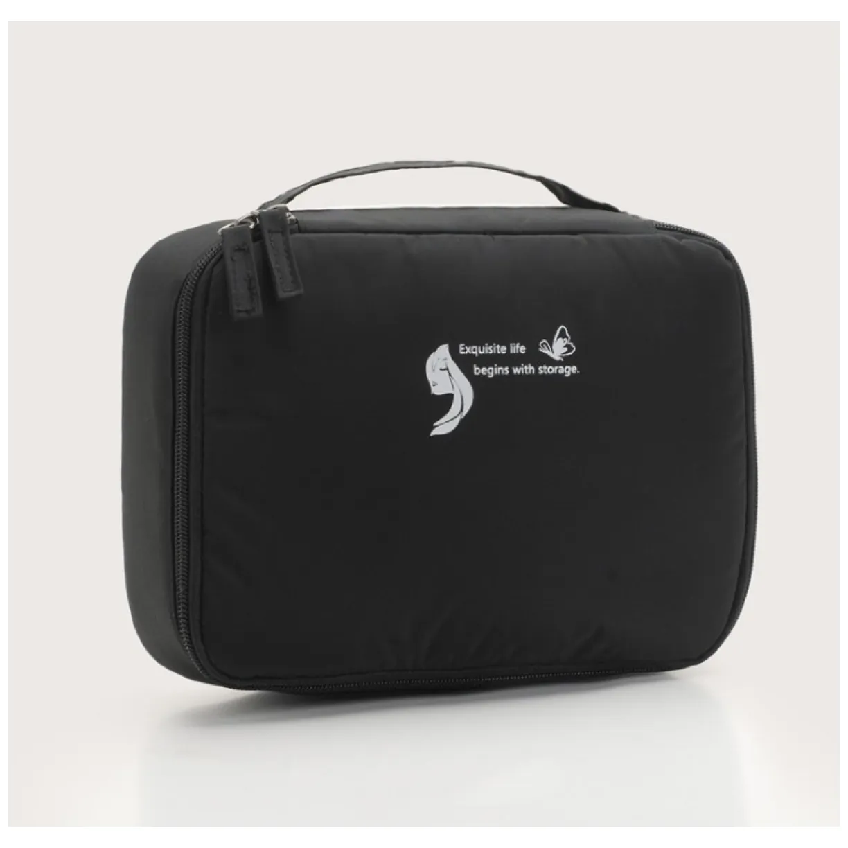 Czarna kosmetyczka rozkładana organizer - pojemna na podróże 26x19x8,5 cm - obrazek 2