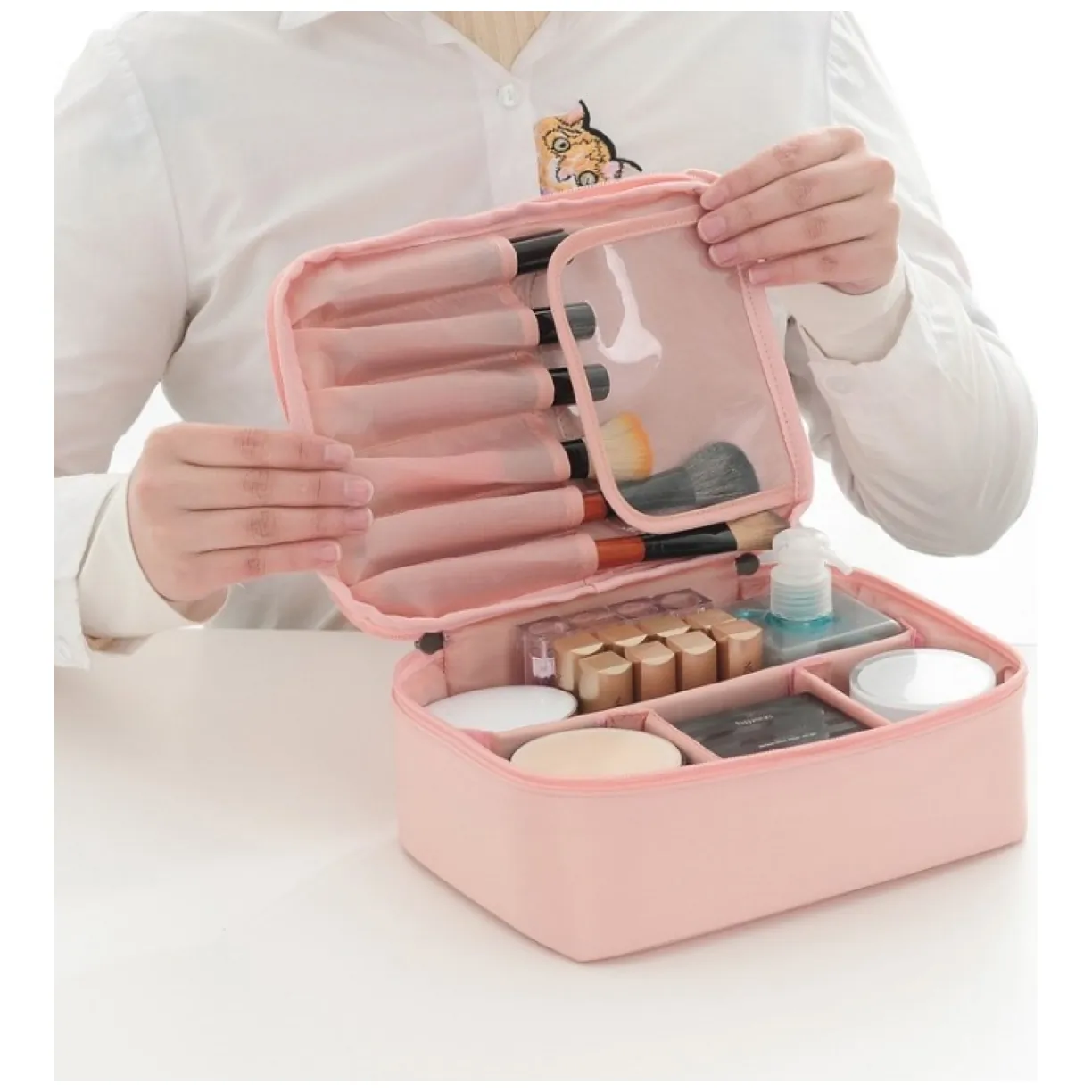Czarna kosmetyczka rozkładana organizer - pojemna na podróże 26x19x8,5 cm - obrazek 3