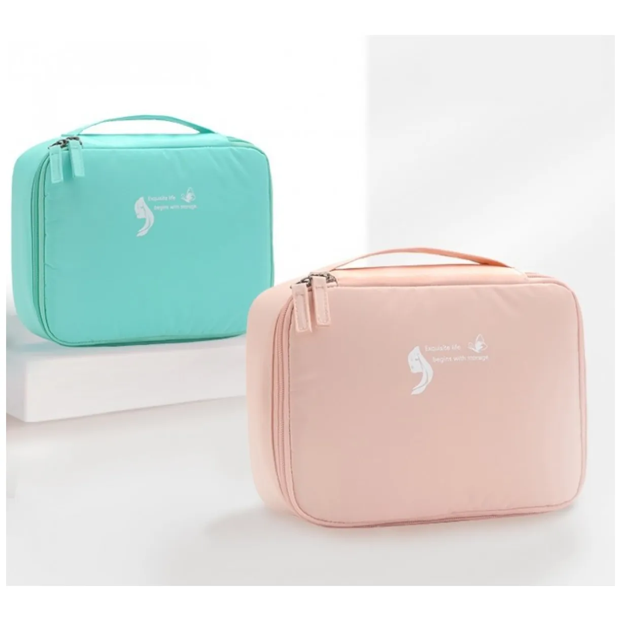 Czarna kosmetyczka rozkładana organizer - pojemna na podróże 26x19x8,5 cm - obrazek 6