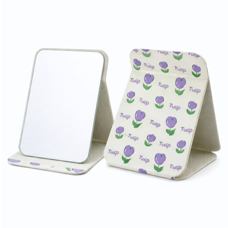 Lusterko kosmetyczne z ekoskóry, otwierane, stojące duże, tulipany 15 x 20 cm L22 - obrazek 2