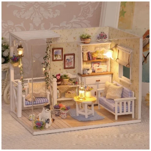 Domek dla lalek drewniany retro model DIY 3013 LED 13cm
