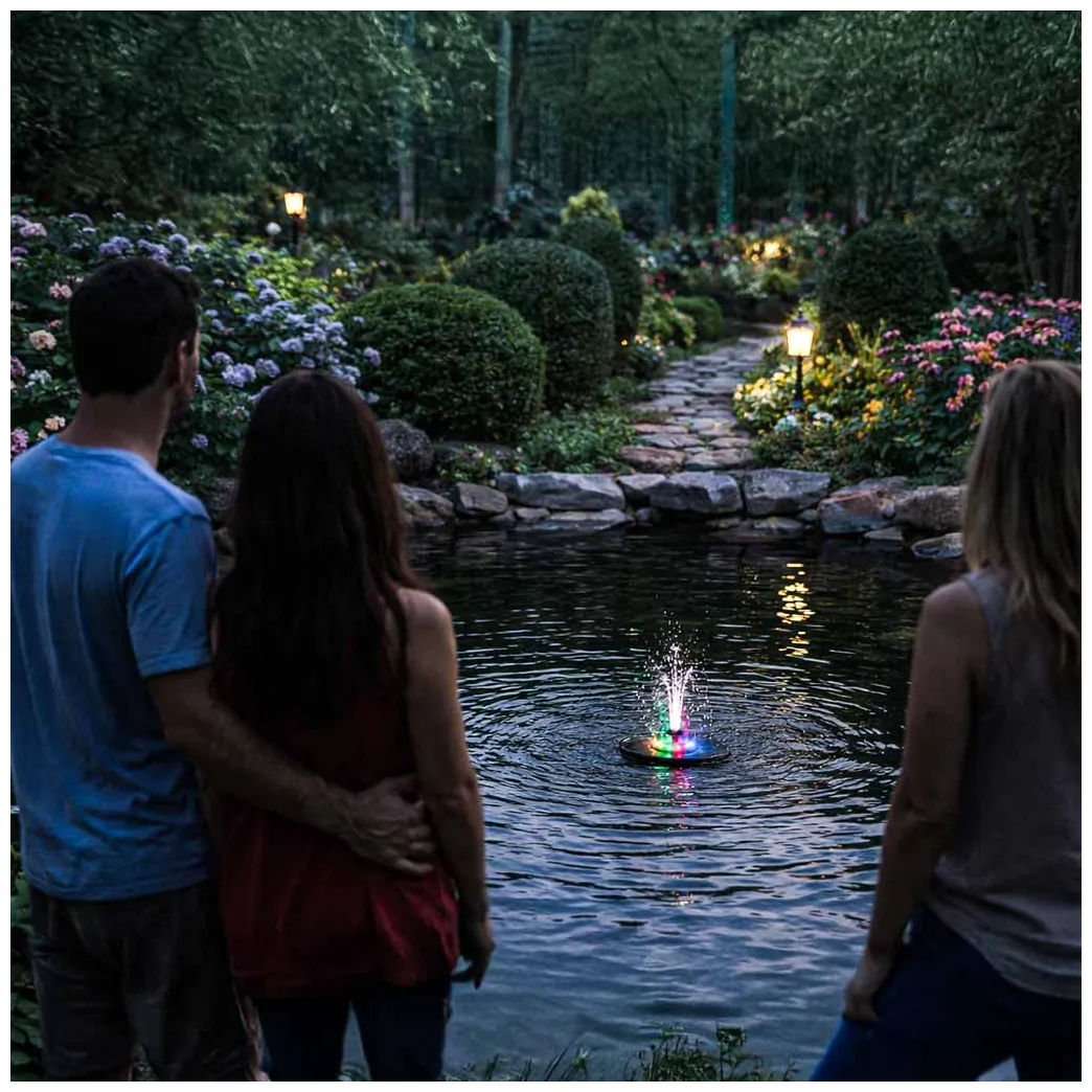 Fontanna solarna LUARO do oczka wodnego ogrodowa pompa pływająca LED RGB 16cm - obrazek 11