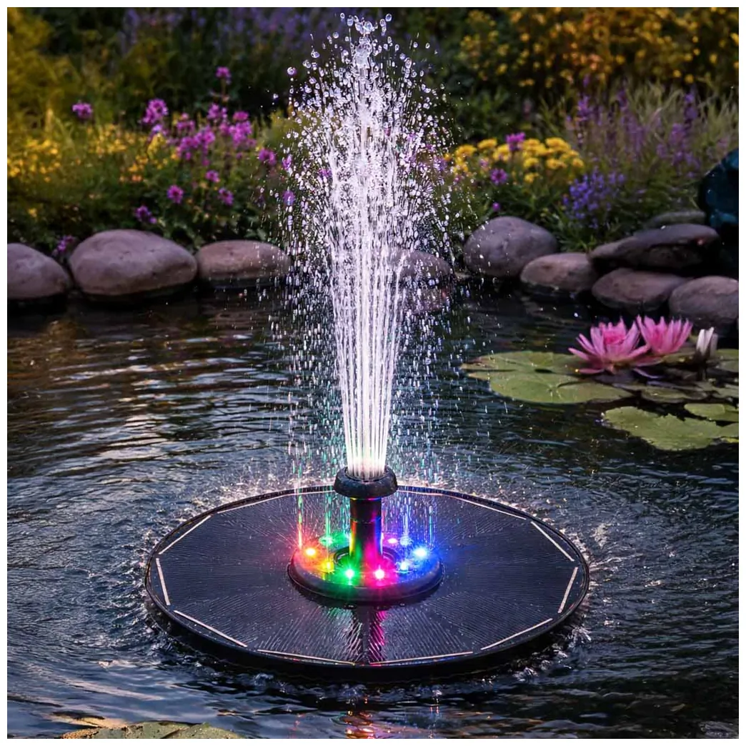 Fontanna solarna LUARO do oczka wodnego ogrodowa pompa pływająca LED RGB 16cm - obrazek 10