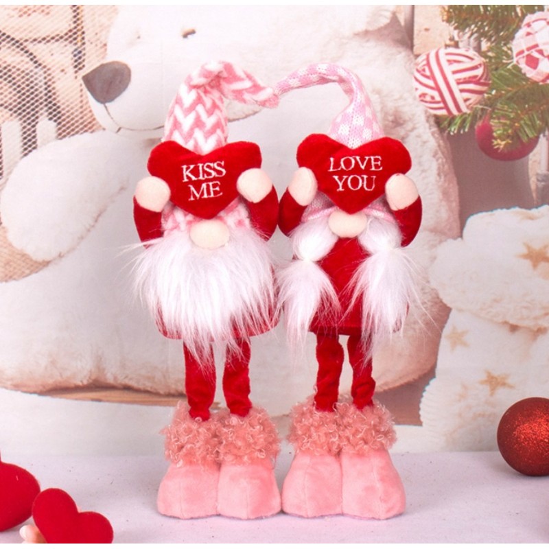 Krasnal Skrzat Walentynkowy, Figurka stojąca wysoka Różowy z Sercem KISS ME KSN62 - obrazek 2