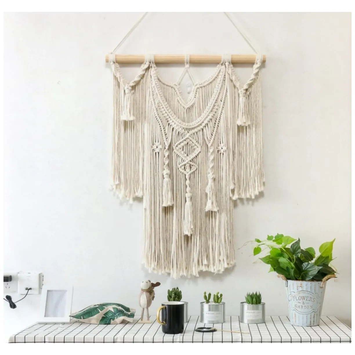 Makrama boho wisząca dekoracja ścienna 70 cm naturalny bawełniany sznurek - obrazek 2
