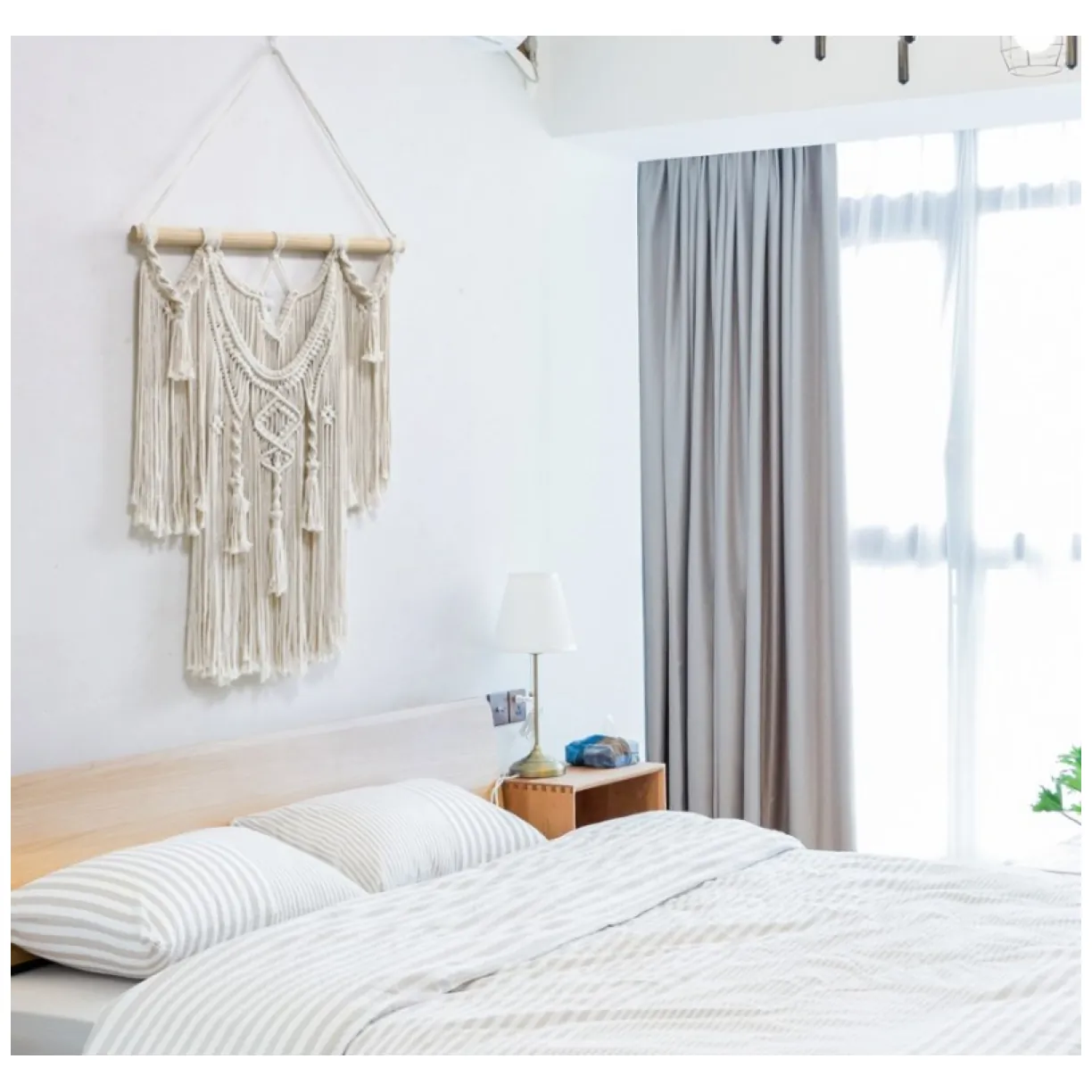Makrama boho wisząca dekoracja ścienna 70 cm naturalny bawełniany sznurek - obrazek 3