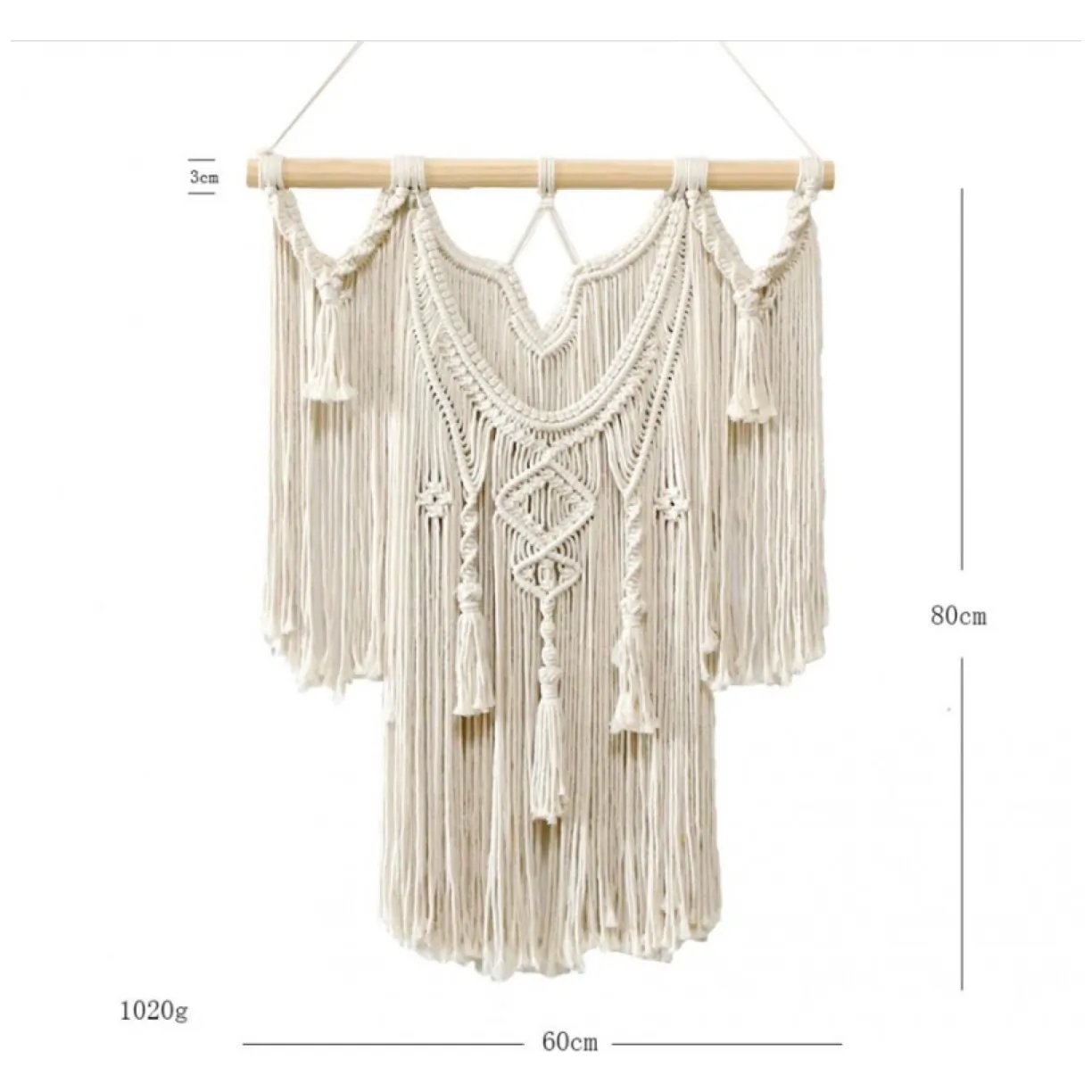 Makrama boho wisząca dekoracja ścienna 70 cm naturalny bawełniany sznurek - obrazek 4