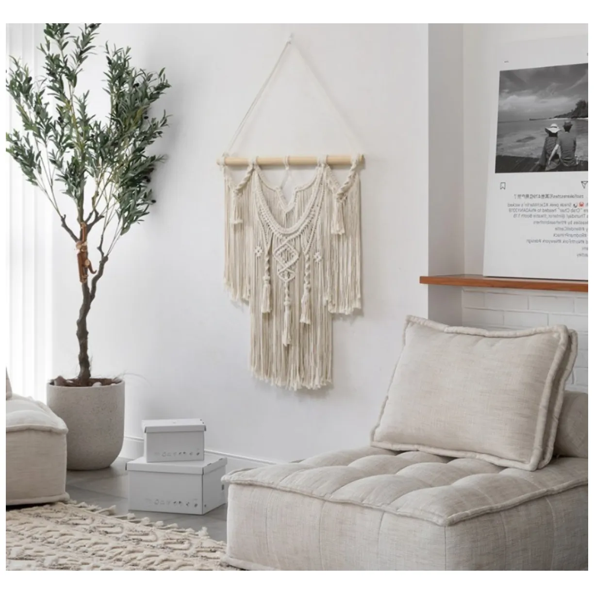 Makrama boho wisząca dekoracja ścienna 70 cm naturalny bawełniany sznurek - obrazek 5