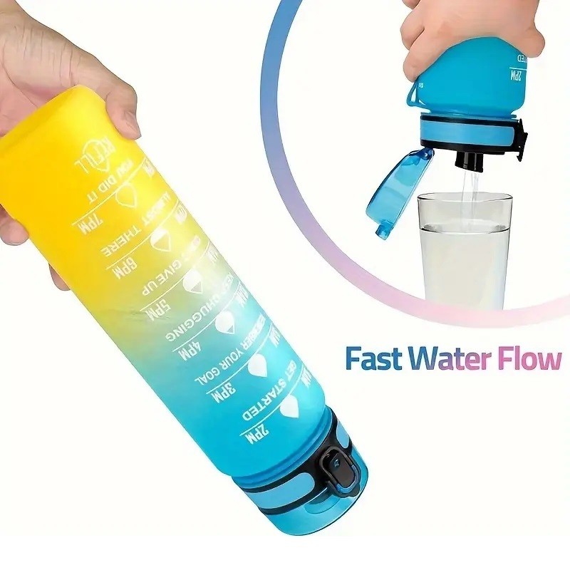 Butelka na wodę, bidon z miarką 1L OMBRE Turkus z Żółtym BD47 - obrazek 3