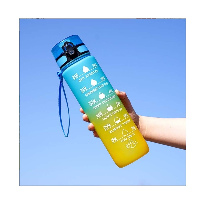 Butelka na wodę, bidon z miarką 1L OMBRE Turkus z Żółtym BD47 - obrazek 4