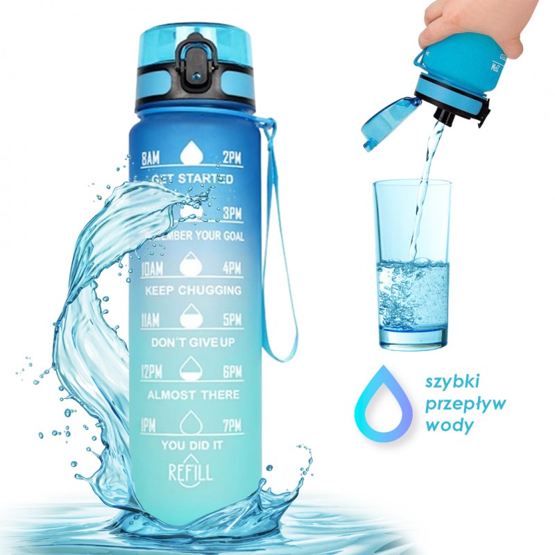 Butelka na wodę, bidon z miarką 1L OMBRE Turkus z Żółtym BD47 - obrazek 5