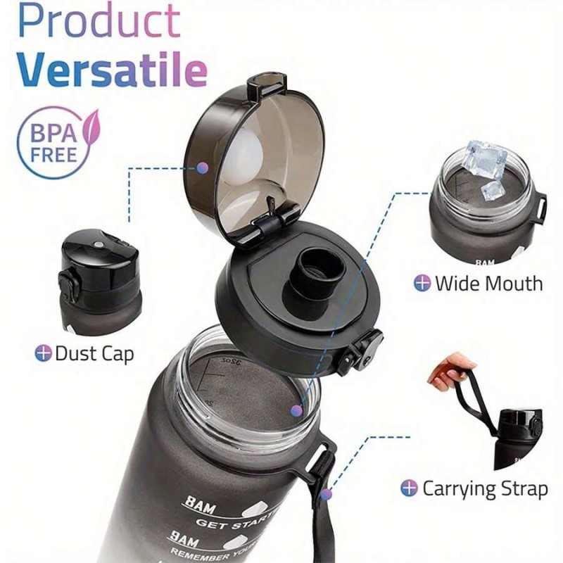 Butelka na wodę, bidon z miarką 1L OMBRE Turkus z Żółtym BD47 - obrazek 9