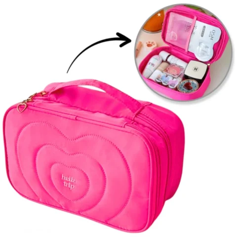 Kosmetyczka damska pikowana kuferek z rączką 24 x 9 x 15 cm KS132R