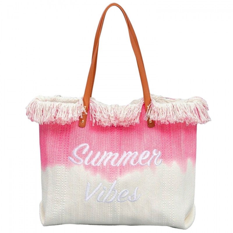 TORBA PLAŻOWA wakacyjna BOHO z frędzlami różowa ombre, na zakupy TP14R - obrazek 3
