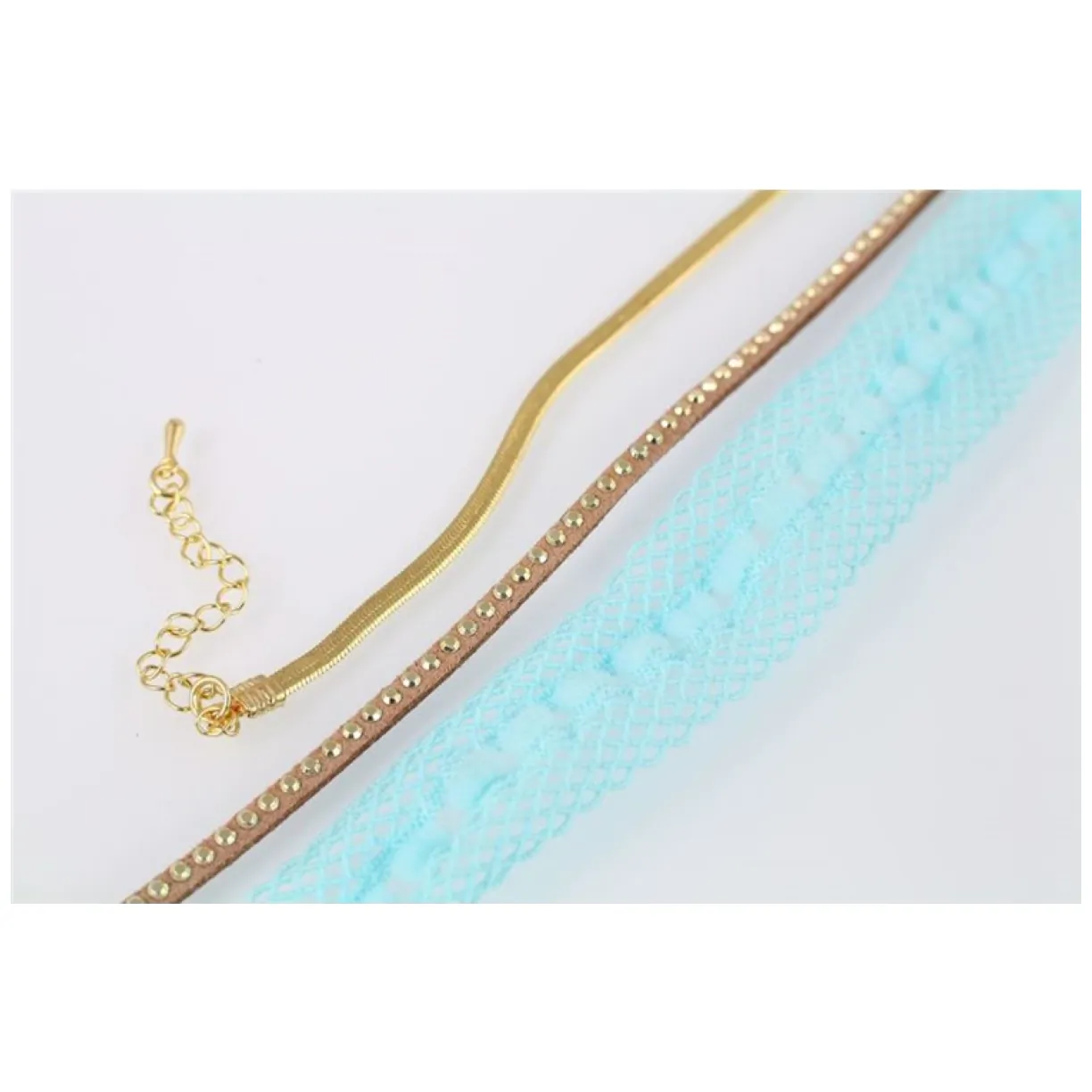 NASZYJNIK CHOKER KORONKA - NIEBIESKI N520N - obrazek 2