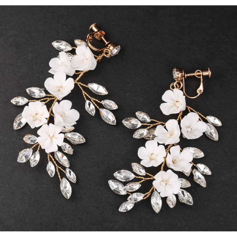 Kolczyki ślubne BOHO wizytowe wiszące z kryształkami stal szlachetna KOLS16 - obrazek 2