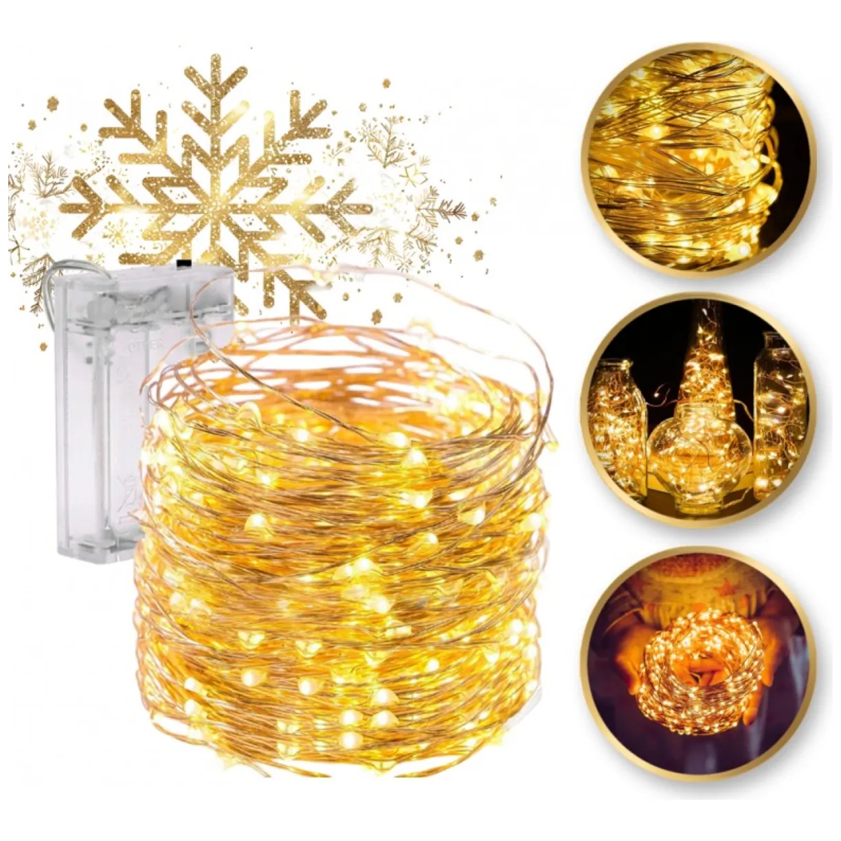 Światełka lampki na żyłce wewnętrzne 100 LED CIEPŁE BIAŁE