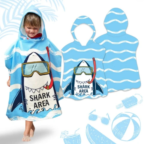 RĘCZNIK PLAŻOWY Peleryna dziecięca SHARK AREA 60 x 60cm PEL02WZ3