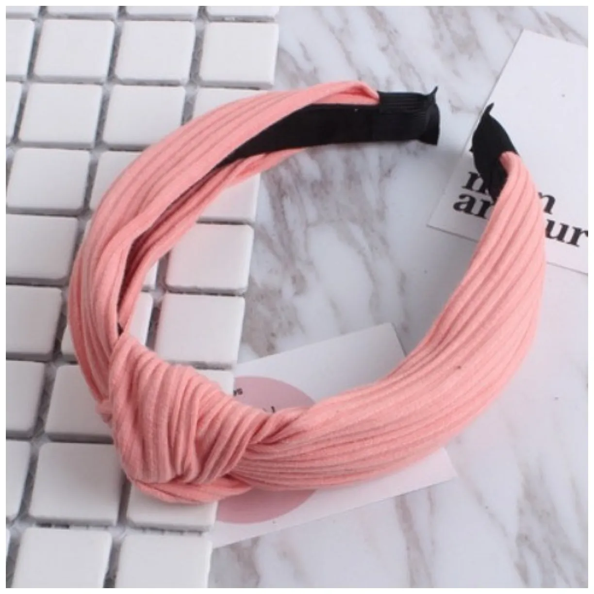 Opaska turban z materiału róż O210R - obrazek 2