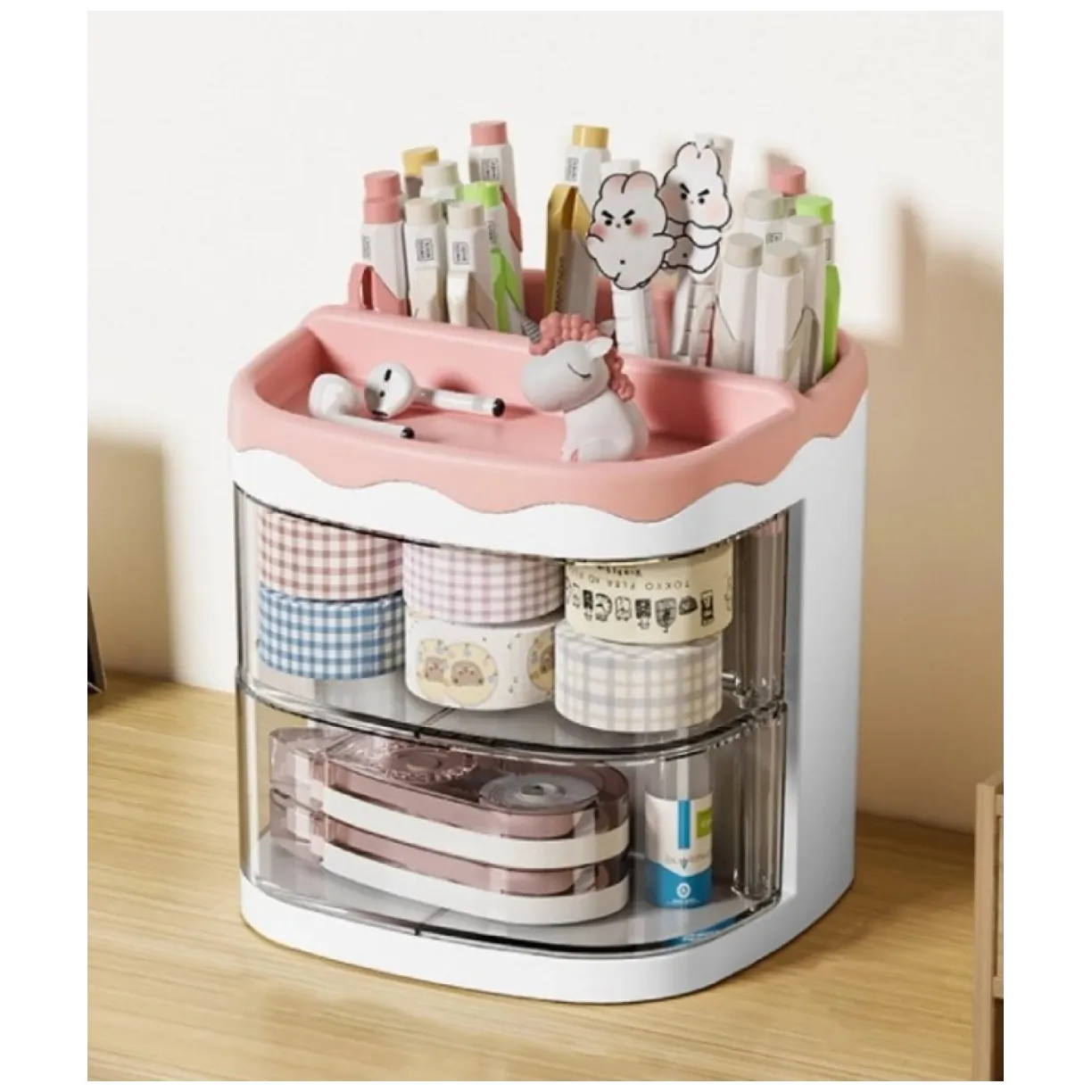 Szkatułka organizer różowy z szufladkami CB30R - obrazek 2