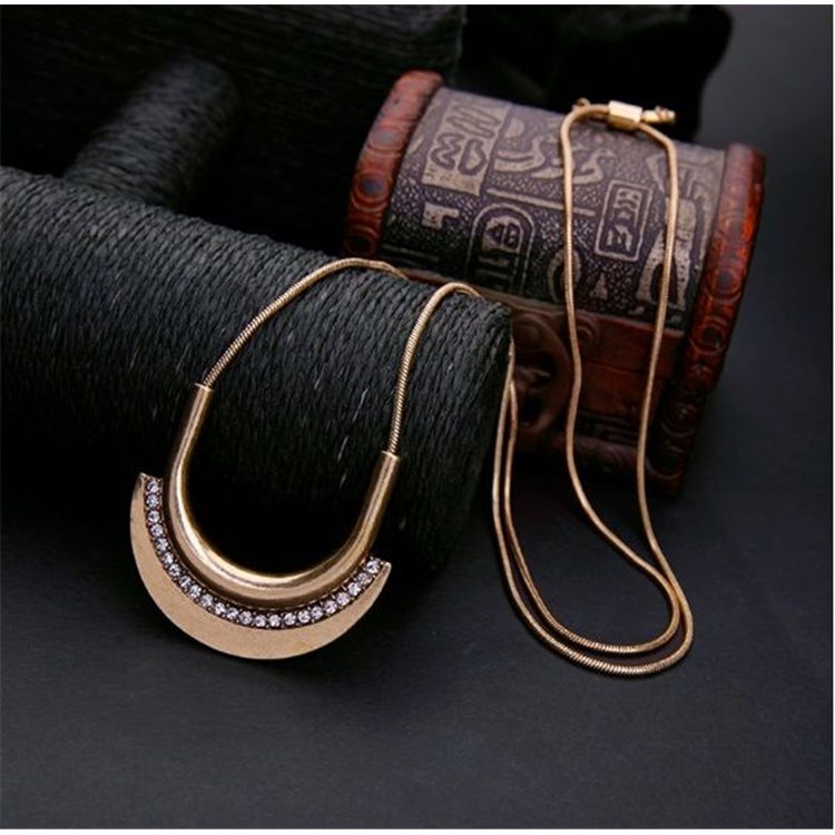 NASZYJNIK DŁUGI ŻYŁKA Z KRYSZTAŁKAMI STARE ZŁOTO N230 - obrazek 2