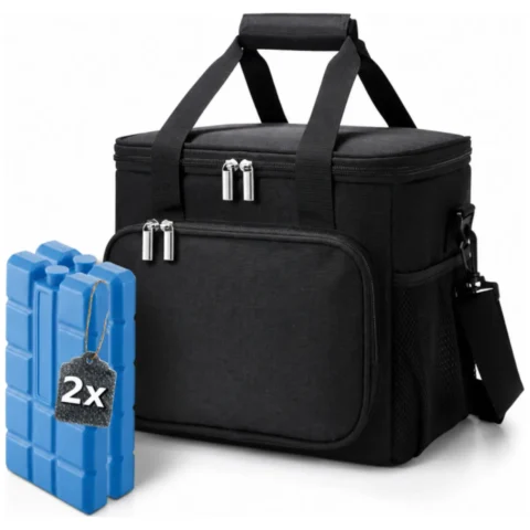 Torba termiczna czarna 15L termoizolacyjna z wkładami chłodzącymi lunch box