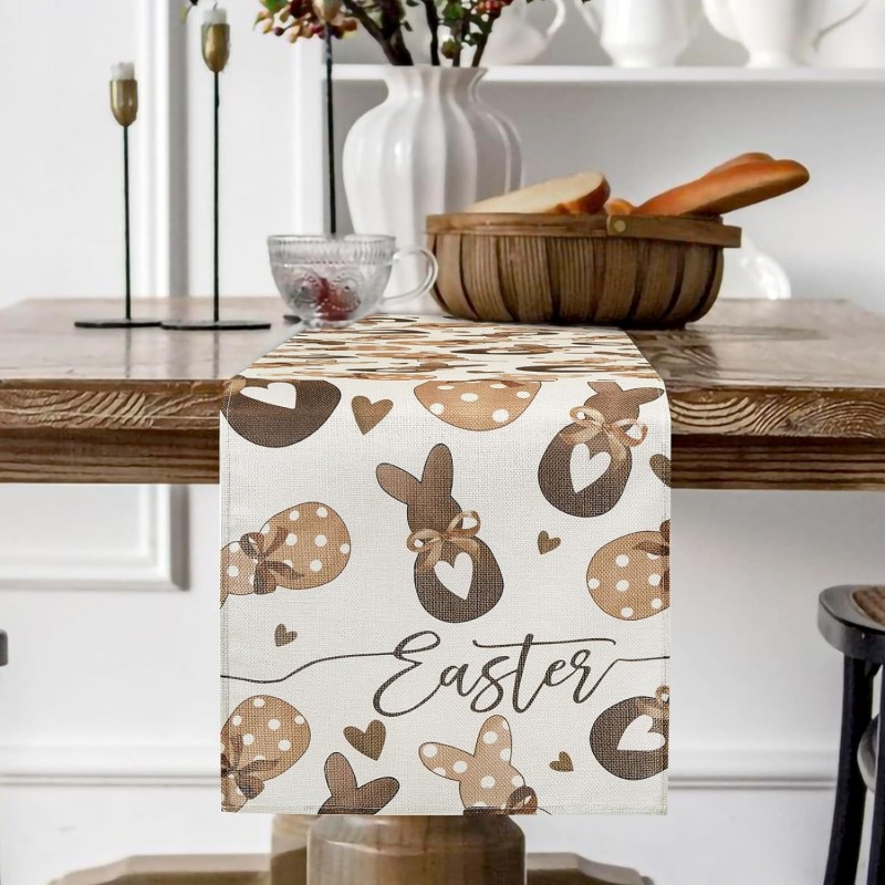 Lniany bieżnik na stół wielkanocny, króliczki, EASTER 180 x 33cm BZK02 - obrazek 3