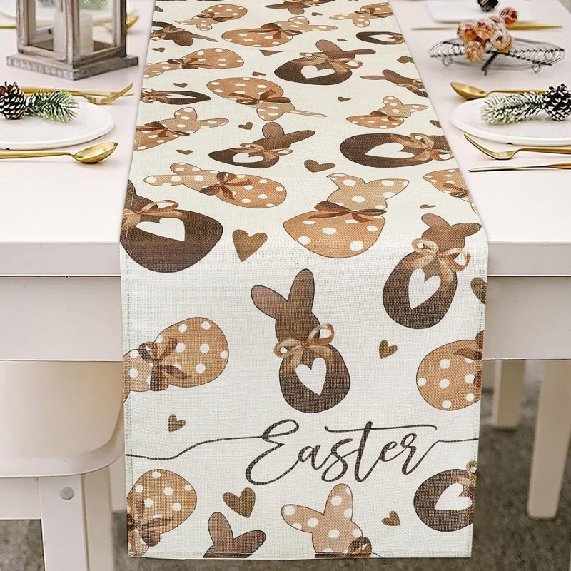 Lniany bieżnik na stół wielkanocny, króliczki, EASTER 180 x 33cm BZK02 - obrazek 4