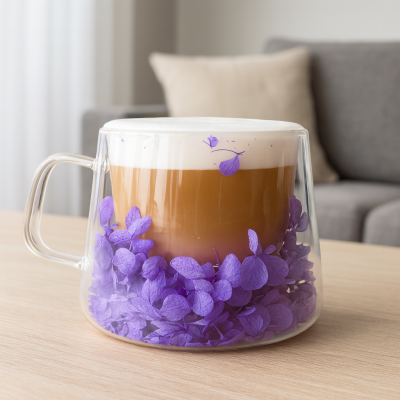 Szklanka termiczna z hortensją w środku fiolet 180 ml 1szt SZK76 - obrazek 2