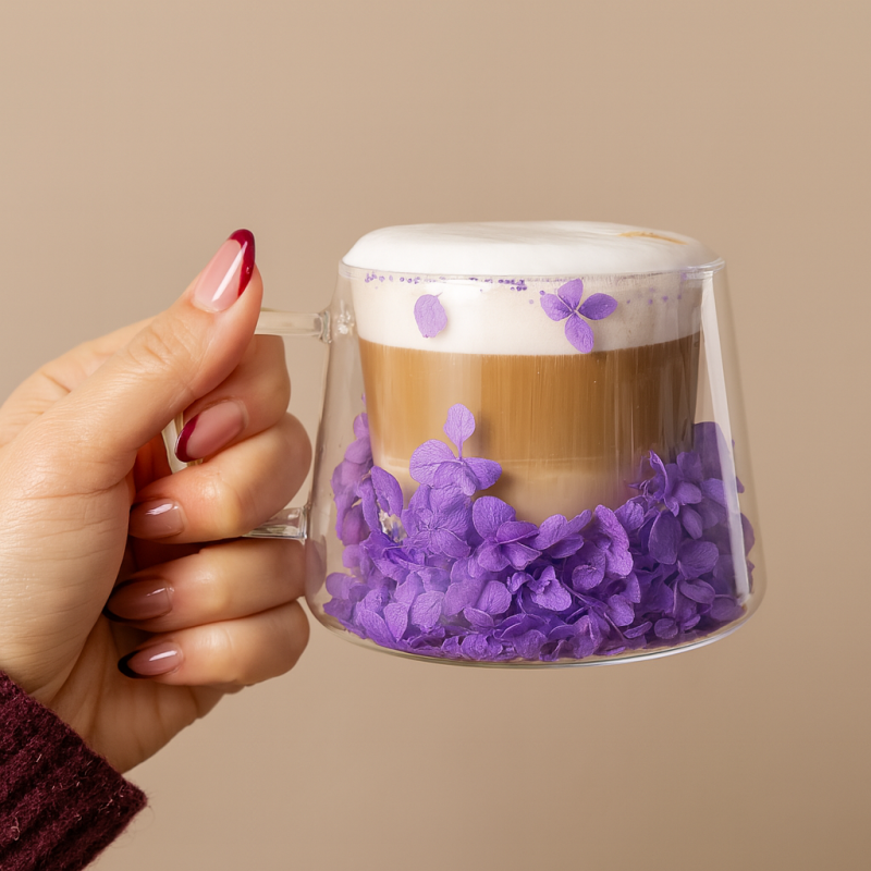 Szklanka termiczna z hortensją w środku fiolet 180 ml 1szt SZK76 - obrazek 3