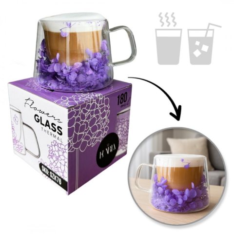 Szklanka termiczna z hortensją w środku fiolet 180 ml 1szt SZK76