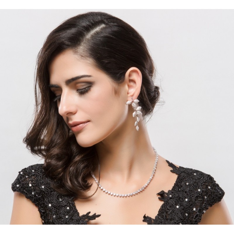 Kolczyki ślubne wizytowe wiszące z kryształkami stal szlachetna KSL92 - obrazek 2