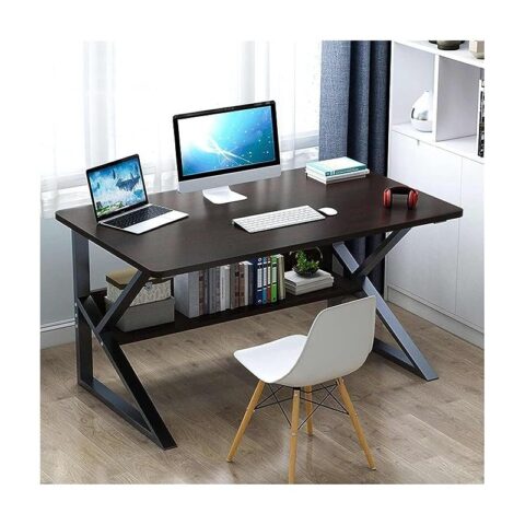 Biurko komputerowe, biurowe z półką 80 x 40 cm czarne, blat ciemny brąz STL04CZ
