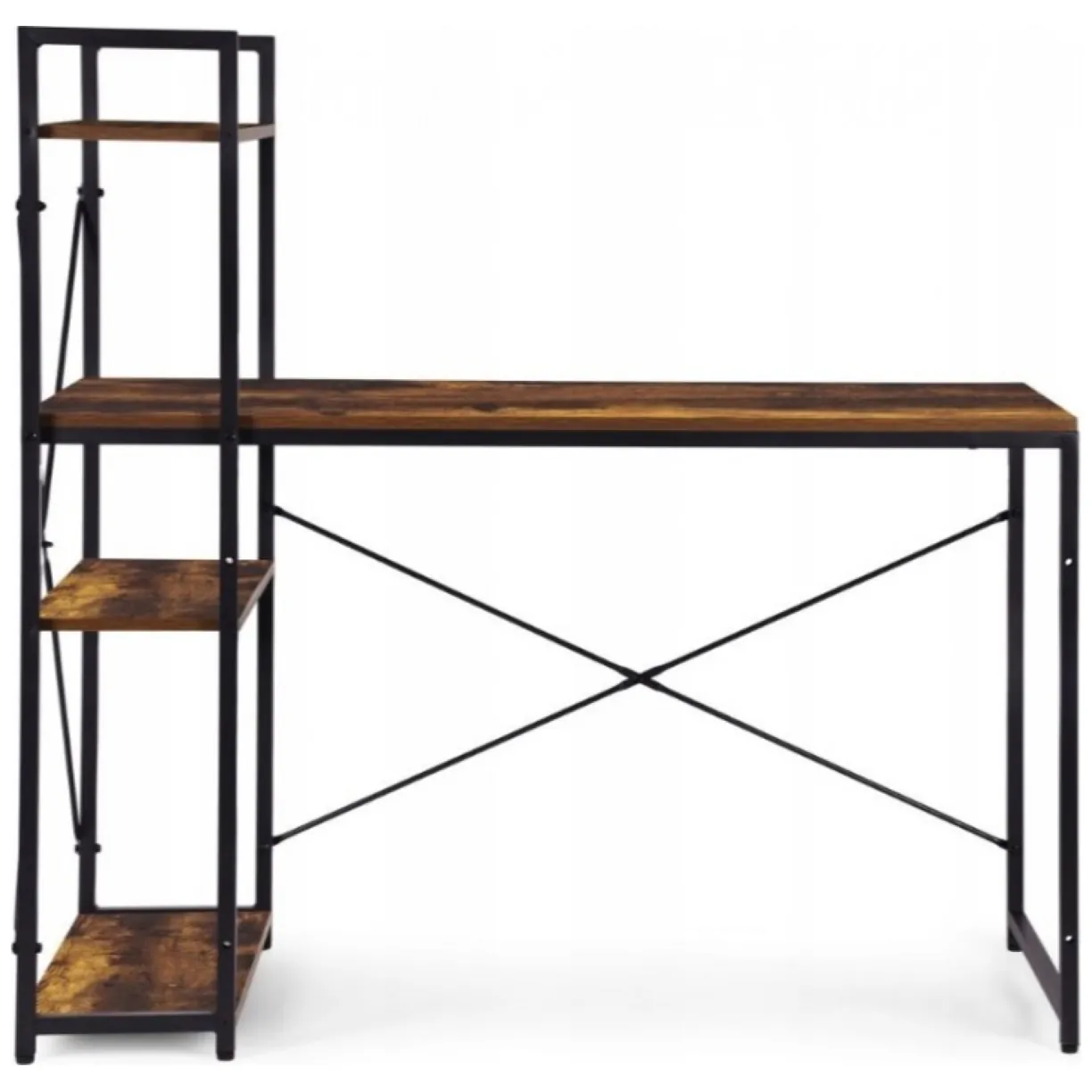 Loftowe biurko komputerowe z regałem, półkami, 120 x 60cm, czarne, brązowy blat STL24BR - obrazek 4