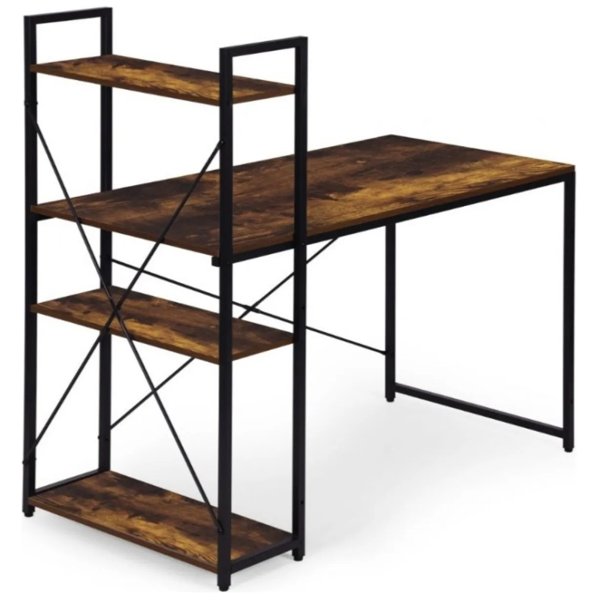 Loftowe biurko komputerowe z regałem, półkami, 120 x 60cm, czarne, brązowy blat STL24BR - obrazek 6